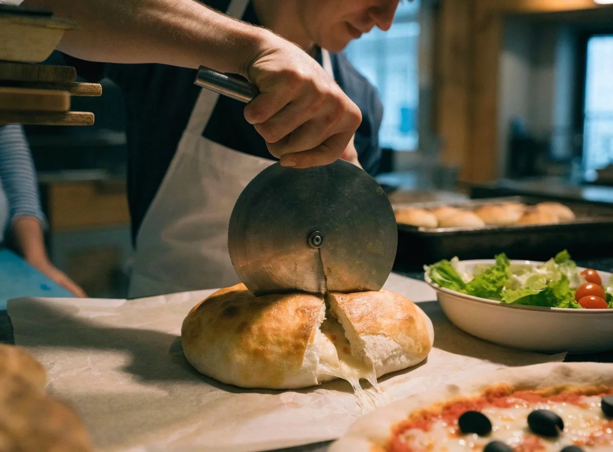 Salads and calzone served alongside pizza