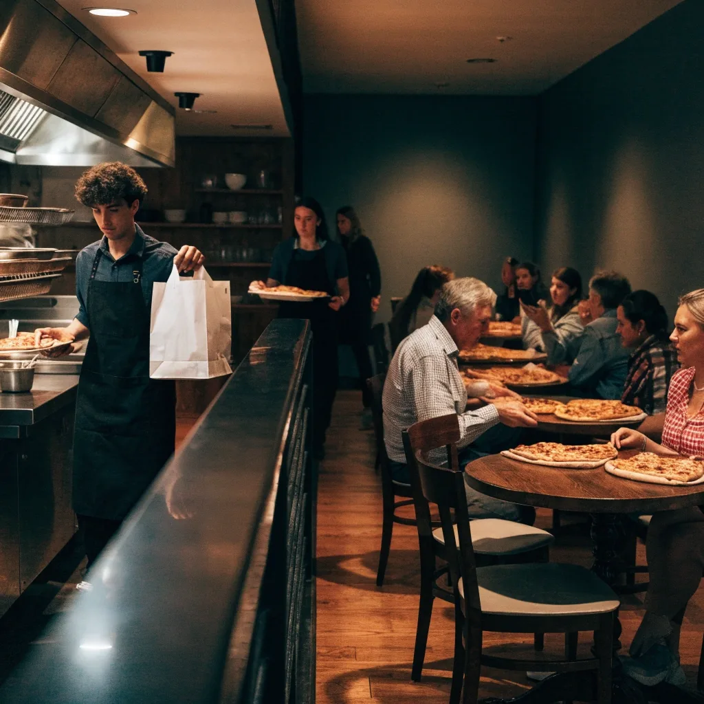 Dining room at service viewed from the pass
