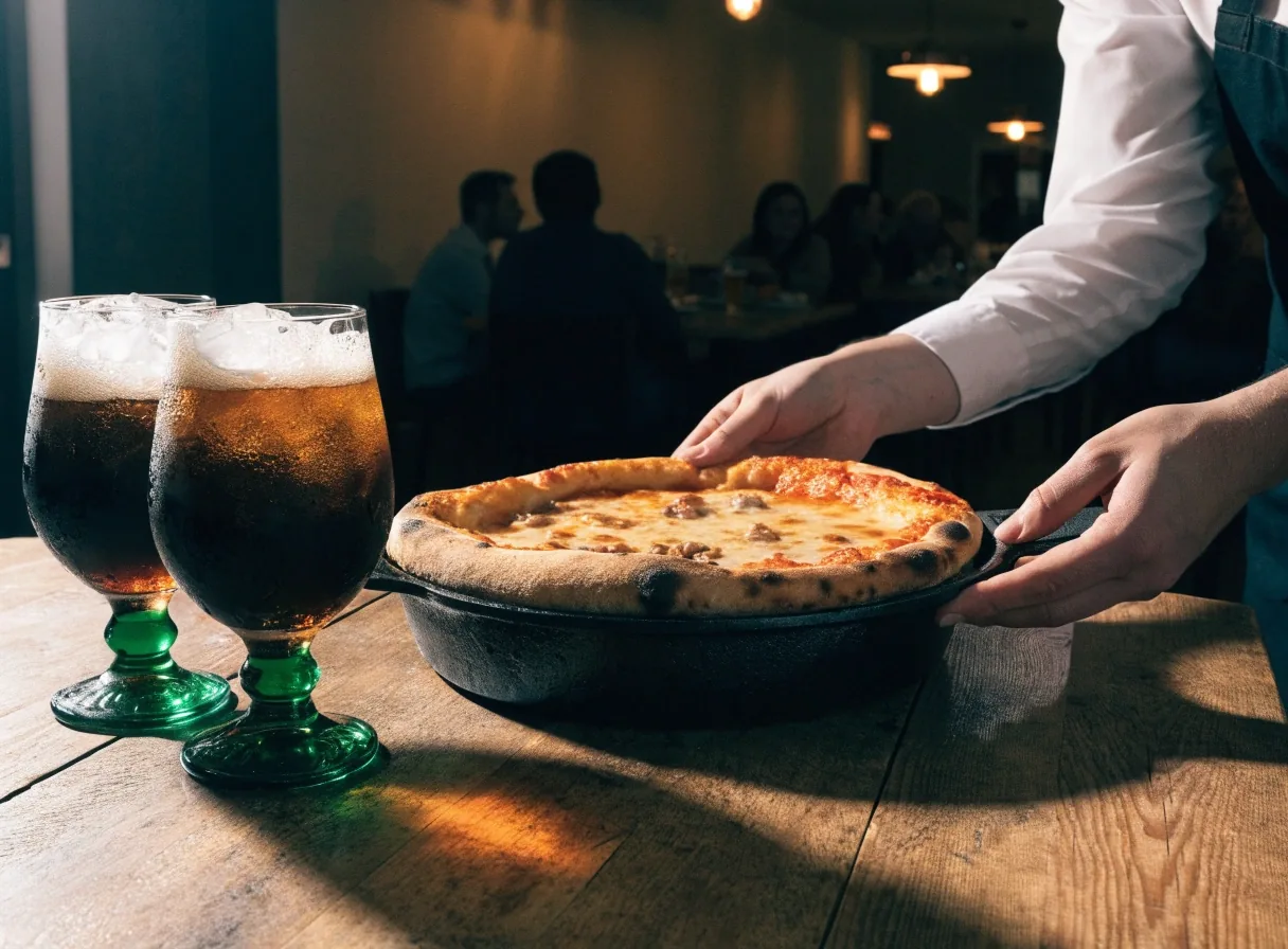 Thin-crust pizza on the pass counter